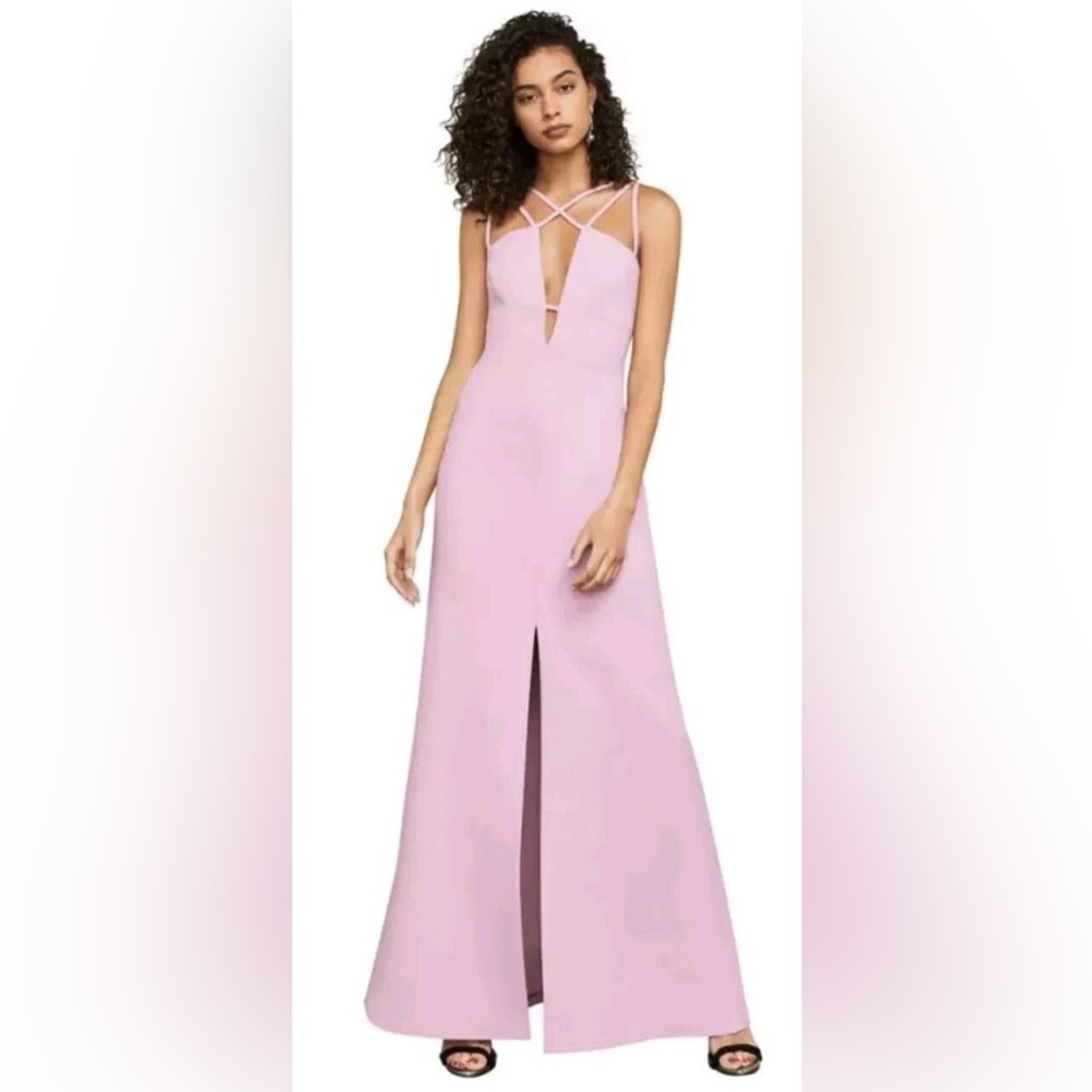 BCBGMaxAzria Pink A-Line Maxi Dress with Plunge Neckline